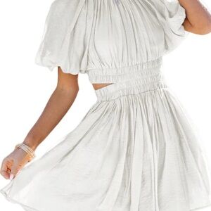 Elegant White Puff Sleeve Dress